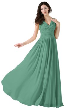 ColsBM Alana Bristol Blue Elegant V-neck Sleeveless Zip up Floor Length Ruching Bridesmaid Dresses
