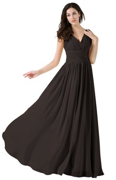 Java Elegant V-neck Sleeveless Zip up Floor Length Ruching Bridesmaid Dresses