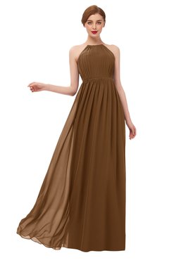 ColsBM Peyton Brown Bridesmaid Dresses Pleated Halter Sleeveless Half Backless A-line Glamorous