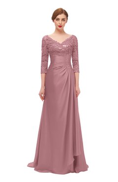 ColsBM Tatum Nectar Pink Bridesmaid Dresses Luxury Zipper Three-fourths Length Sleeve Brush Train Lace V-neck