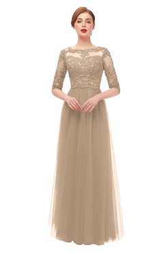 ColsBM Billie Rugby Tan Bridesmaid Dresses Scalloped Edge Ruching Zip up Half Length Sleeve Mature A-line