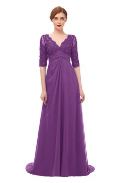 ColsBM Harper Dahlia Bridesmaid Dresses Half Backless Elbow Length Sleeve Mature Sweep Train A-line V-neck