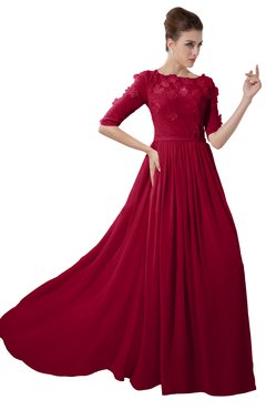 ColsBM Rene Dark Red Bridesmaid Dresses Boat Flower A-line Elastic Elbow Length Sleeve Hawaiian
