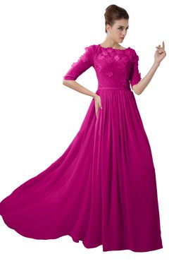 ColsBM Rene Hot Pink Bridesmaid Dresses Boat Flower A-line Elastic Elbow Length Sleeve Hawaiian