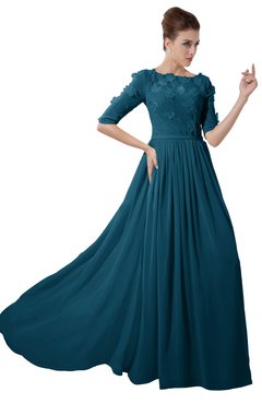 ColsBM Rene Moroccan Blue Bridesmaid Dresses Boat Flower A-line Elastic Elbow Length Sleeve Hawaiian
