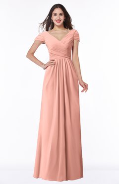 Glamorous A-line Short Sleeve Floor Length Ruching Plus Size Bridesmaid Dresses