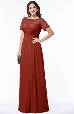 Traditional Short Sleeve Zip up Chiffon Floor Length Flower Bridesmaid Dresses