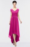 ColsBM Juliana Hot Pink Elegant V-neck Short Sleeve Zip up Appliques Bridesmaid Dresses