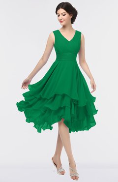 ColsBM Grace Green Elegant V-neck Sleeveless Zip up Ruching Bridesmaid Dresses