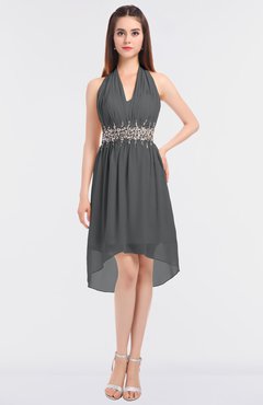 ColsBM Zuri Grey Glamorous A-line Halter Sleeveless Zip up Appliques Bridesmaid Dresses