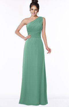 ColsBM Adalyn Beryl Green Mature Sheath Sleeveless Half Backless Chiffon Ruching Bridesmaid Dresses
