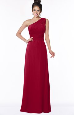 ColsBM Adalyn Dark Red Mature Sheath Sleeveless Half Backless Chiffon Ruching Bridesmaid Dresses