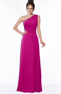 ColsBM Adalyn Hot Pink Mature Sheath Sleeveless Half Backless Chiffon Ruching Bridesmaid Dresses