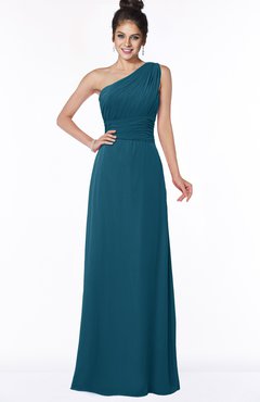 ColsBM Adalyn Moroccan Blue Mature Sheath Sleeveless Half Backless Chiffon Ruching Bridesmaid Dresses