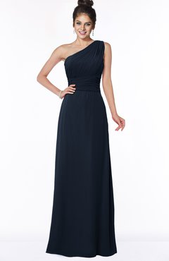ColsBM Adalyn Navy Blue Mature Sheath Sleeveless Half Backless Chiffon Ruching Bridesmaid Dresses