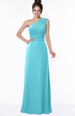ColsBM Adalyn Turquoise Mature Sheath Sleeveless Half Backless Chiffon Ruching Bridesmaid Dresses