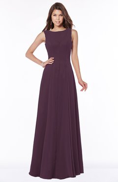 Modest A-line Scoop Sleeveless Zip up Chiffon Bridesmaid Dresses