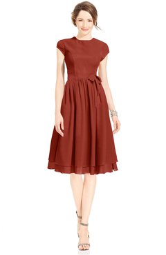 Mature Fit-n-Flare High Neck Zip up Chiffon Bridesmaid Dresses
